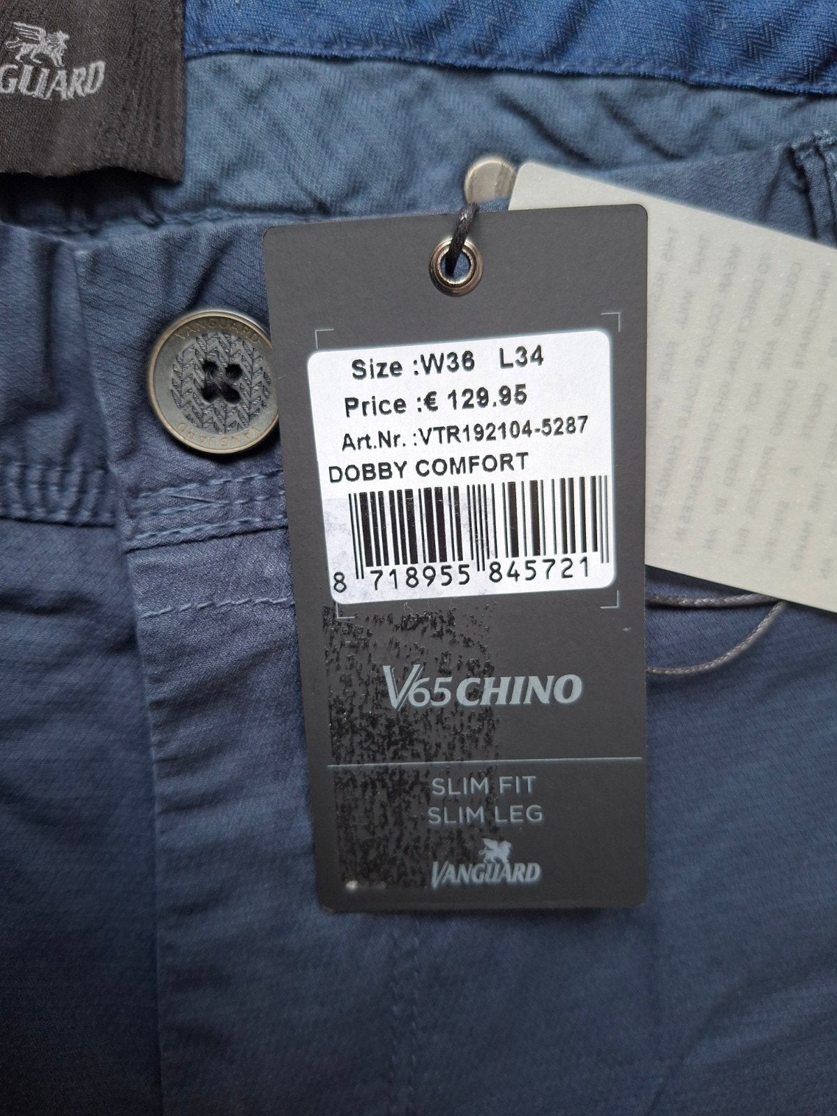 VANGUARD V65 slimfit chino W36 L34, W36 - W38 (confectie 52/54), Blauw, Nieuw, Ophalen of Verzenden