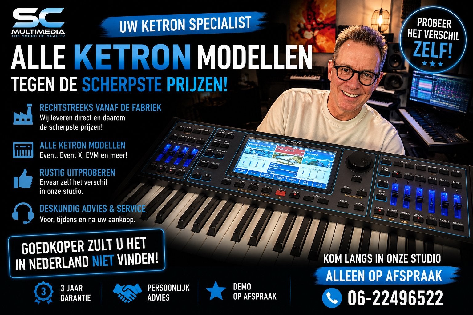 Ketron Event Arranger Keyboard + 1 jaar GRATIS Styles & Soun, 61 toetsen, Nieuw, Aanslaggevoelig, Ophalen
