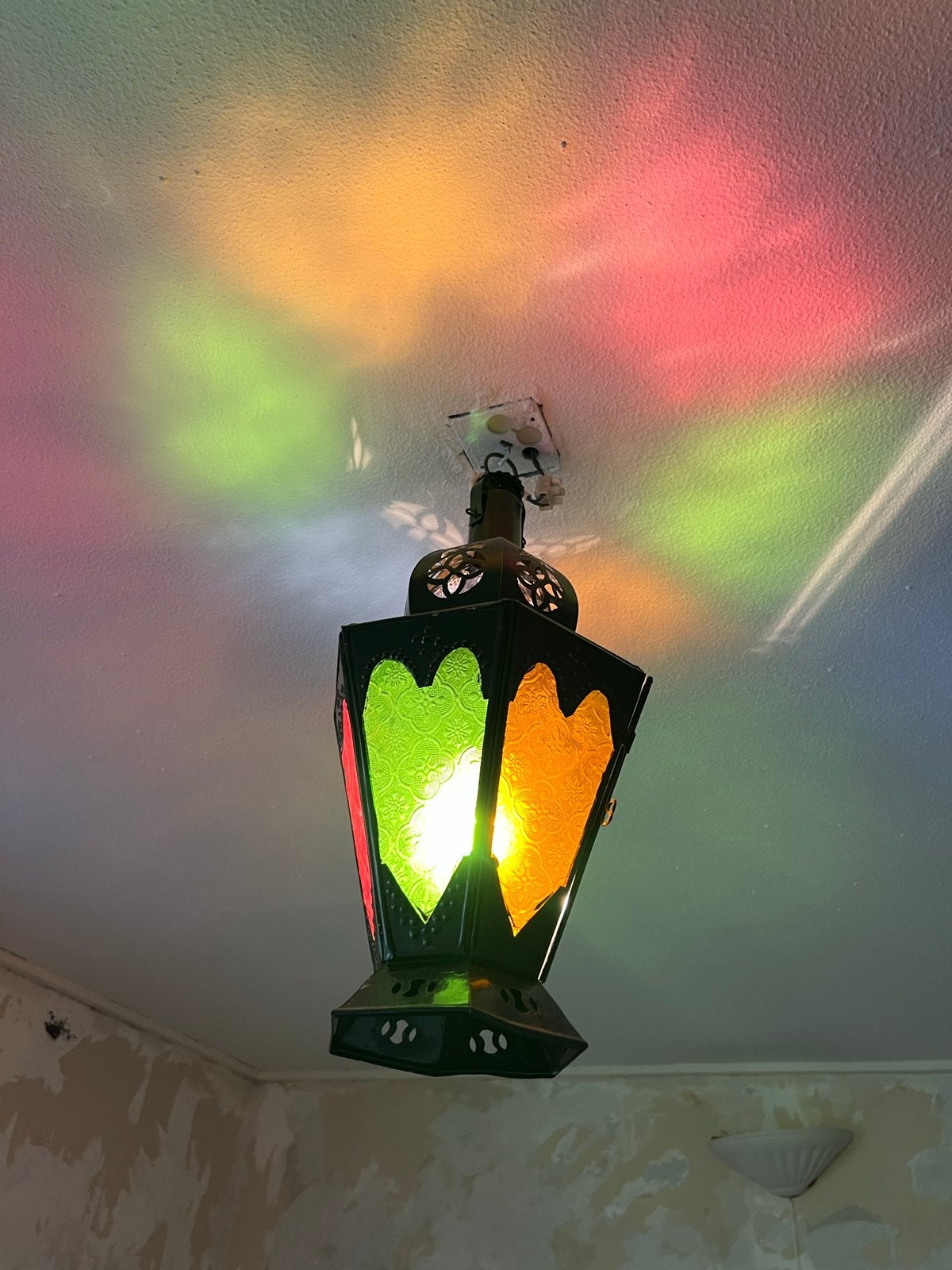 Oosterse hanglamp met gekleurd glas, Ophalen, Gebruikt, Metaal, E27 (groot)