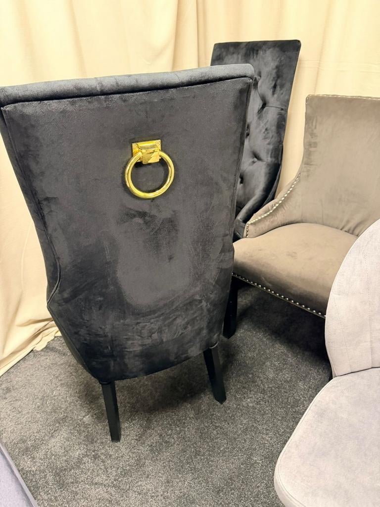 2x Barok eetkamer stoel zwart velvet stof Goud ring handvat, Ophalen, Nieuw, Stof
