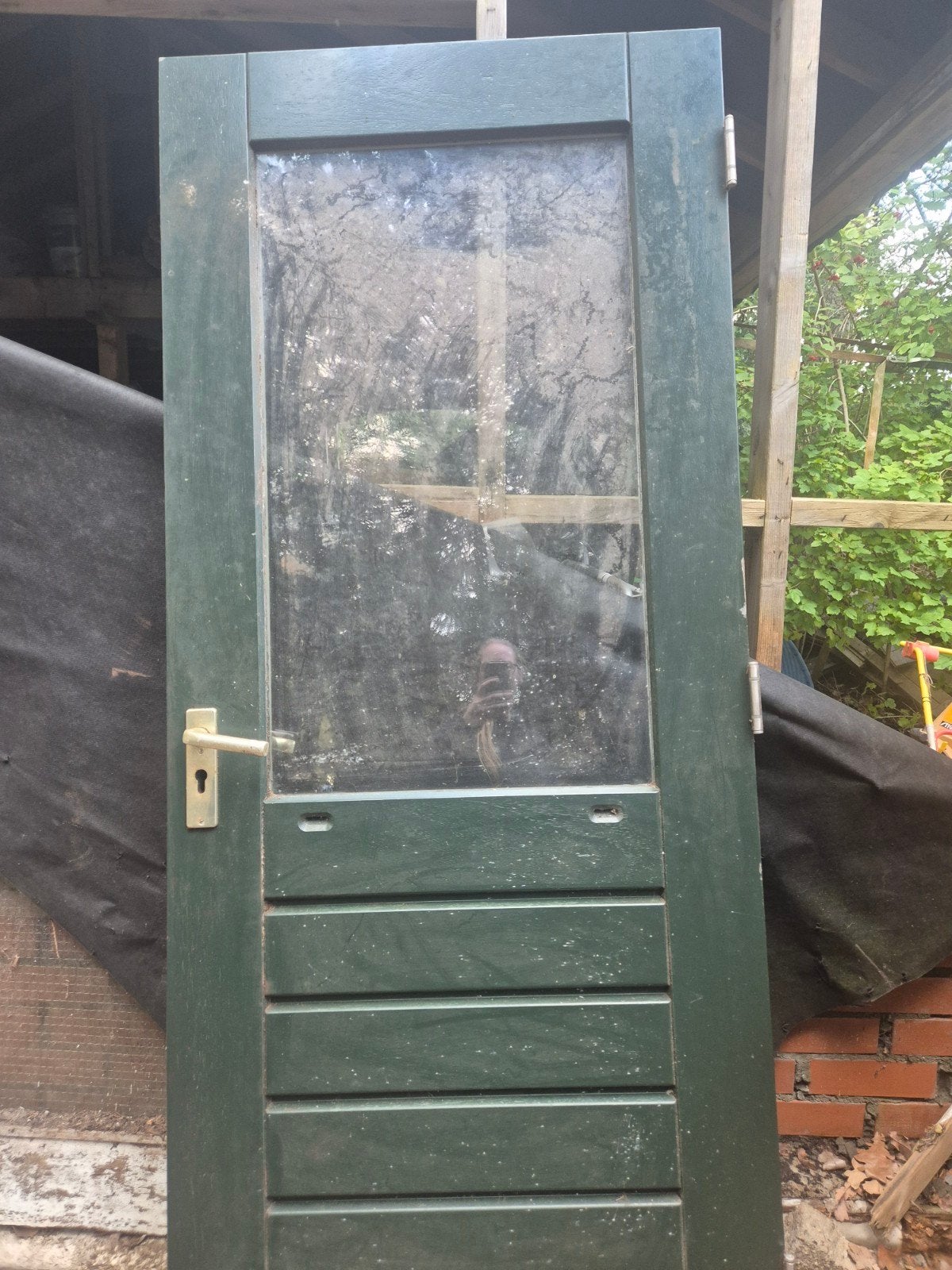 Groene houten deur met glas - 201.5 bij 82 met kozijn .5, Ophalen, Gebruikt, 80 tot 100 cm, Binnendeur