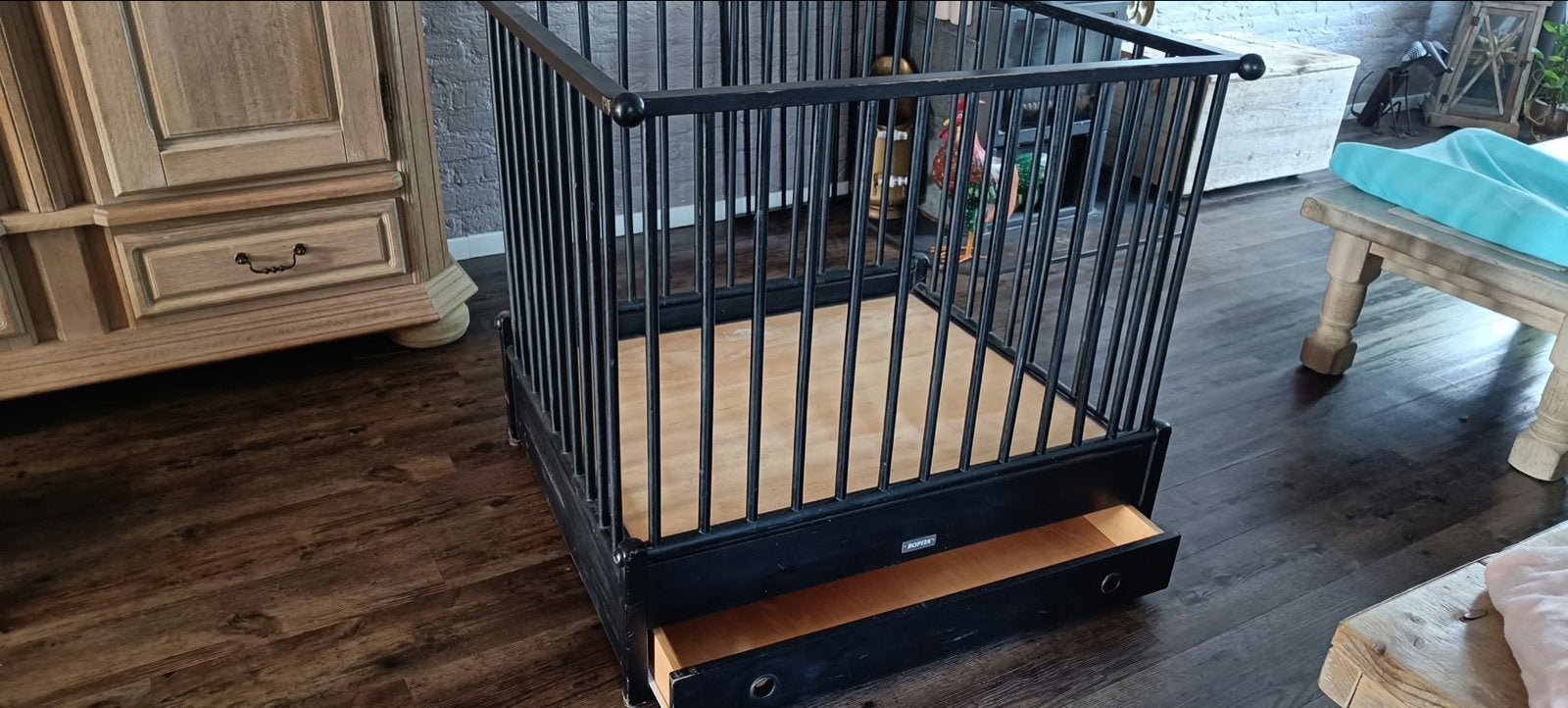 Bopita Box met Lade - Zwart, Kinderen en Baby's, Ophalen, Gebruikt, Vierkant, In hoogte verstelbaar