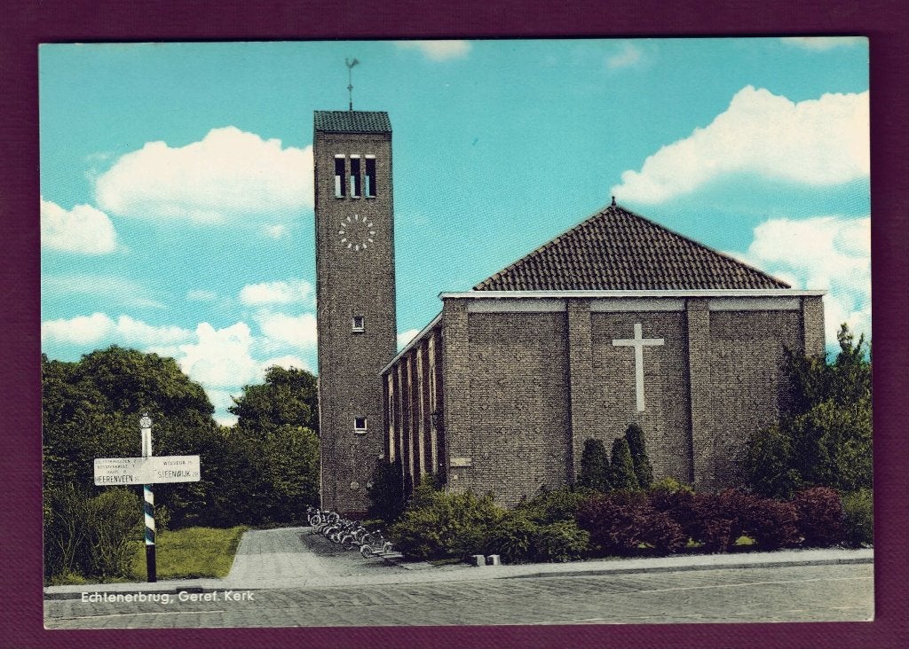 Echtenerbrug (Frl.) - Geref. Kerk (A.N.W.B.-bord) - Ong., Ophalen of Verzenden, 1960 tot 1980, Ongelopen, Friesland