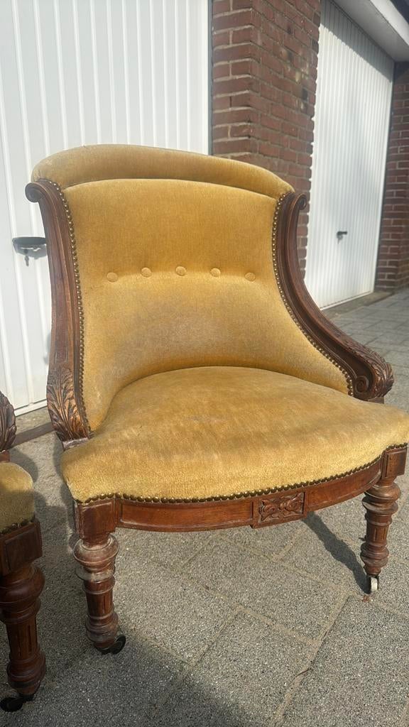 2 Antieke haardstoeltjes € 25, Antiek en Kunst, Antiek | Meubels | Stoelen en Banken, Ophalen