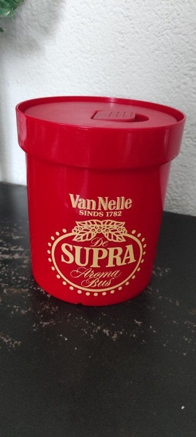 Vintage bewaarbus koffie Van Nelle rood, Ophalen of Verzenden, Gebruikt, Koffie, Van Nelle