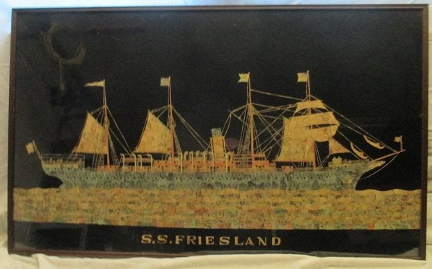 Red Star Line ocean liner SS Friesland in postzegel kader, Ophalen