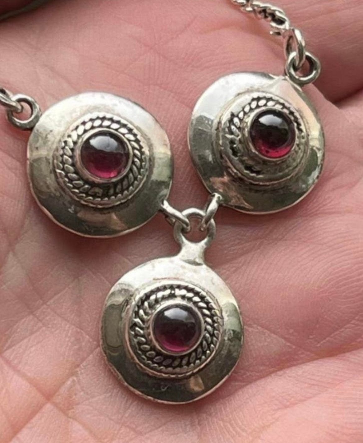Zilveren ketting met Granaat, Sieraden, Tassen en Uiterlijk, Antieke sieraden, Ophalen of Verzenden, Zilver, Ketting