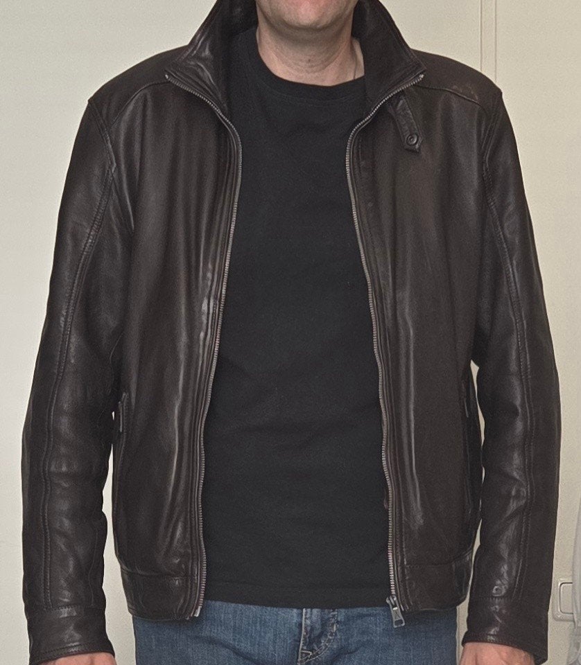Donkere leder jas (bomberjack model) XL, Kleding | Heren, Ophalen of Verzenden, Zo goed als nieuw, Maat 56/58 (XL), Bruin