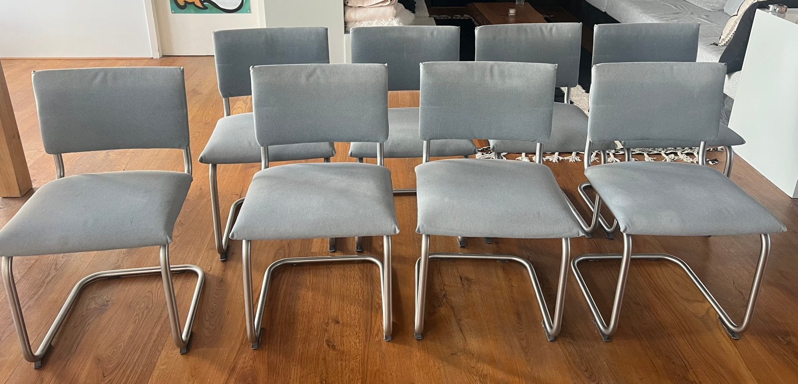 Stoelen / 8 stuks / lijkt op gispen model / licht blauw, Ophalen, Strak, Gebruikt, Blauw