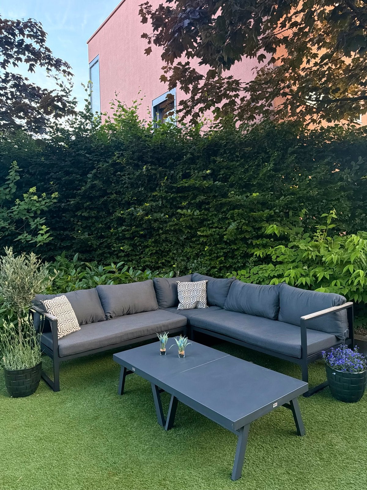 Loungeset tuinset tuinmeubel met 2 tafels, 5 zitplaatsen, Aluminium, Ophalen of Verzenden, Zo goed als nieuw