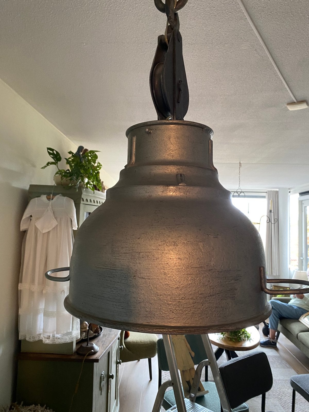 Hanglamp gemaakt van oude melk zeef !!, Huis en Inrichting, Ophalen of Verzenden, Zo goed als nieuw