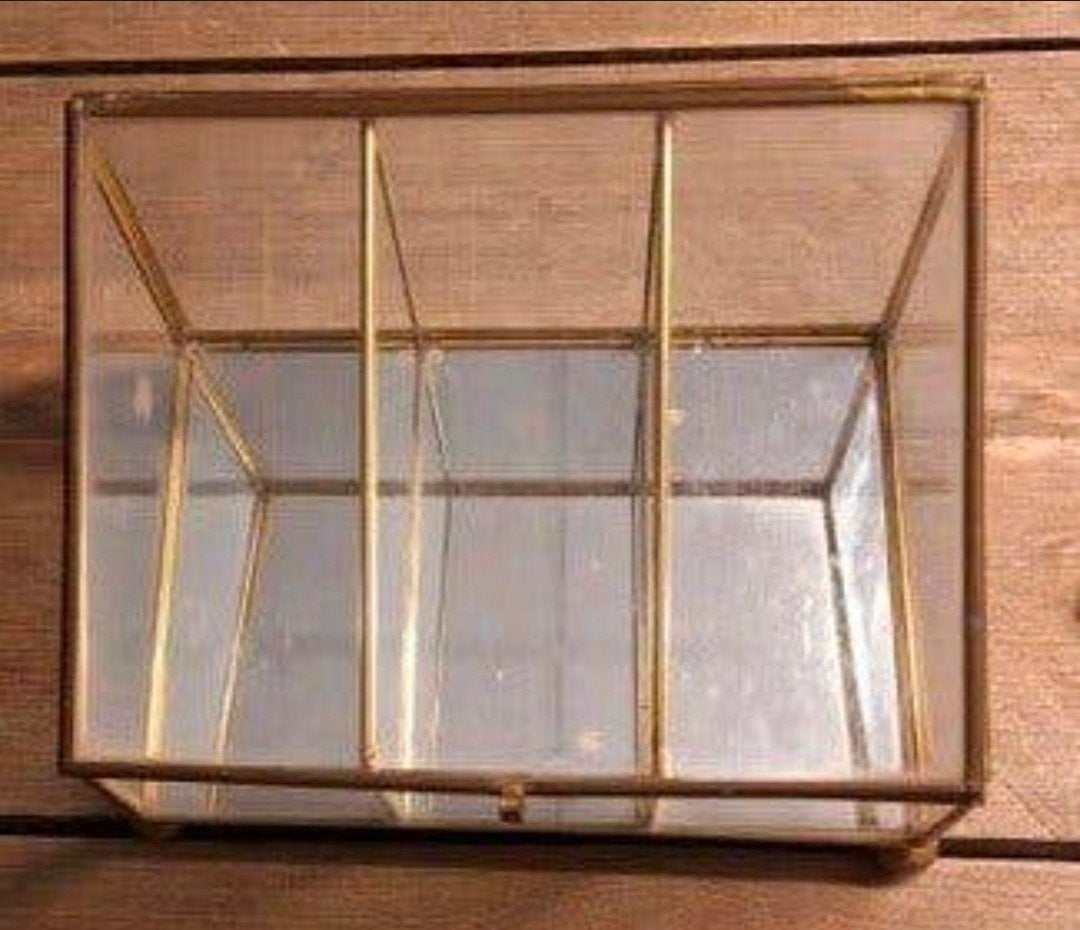 Vintage Glazen Sieradendoosje met Goudkleurige Randen, Ophalen of Verzenden, Gebruikt
