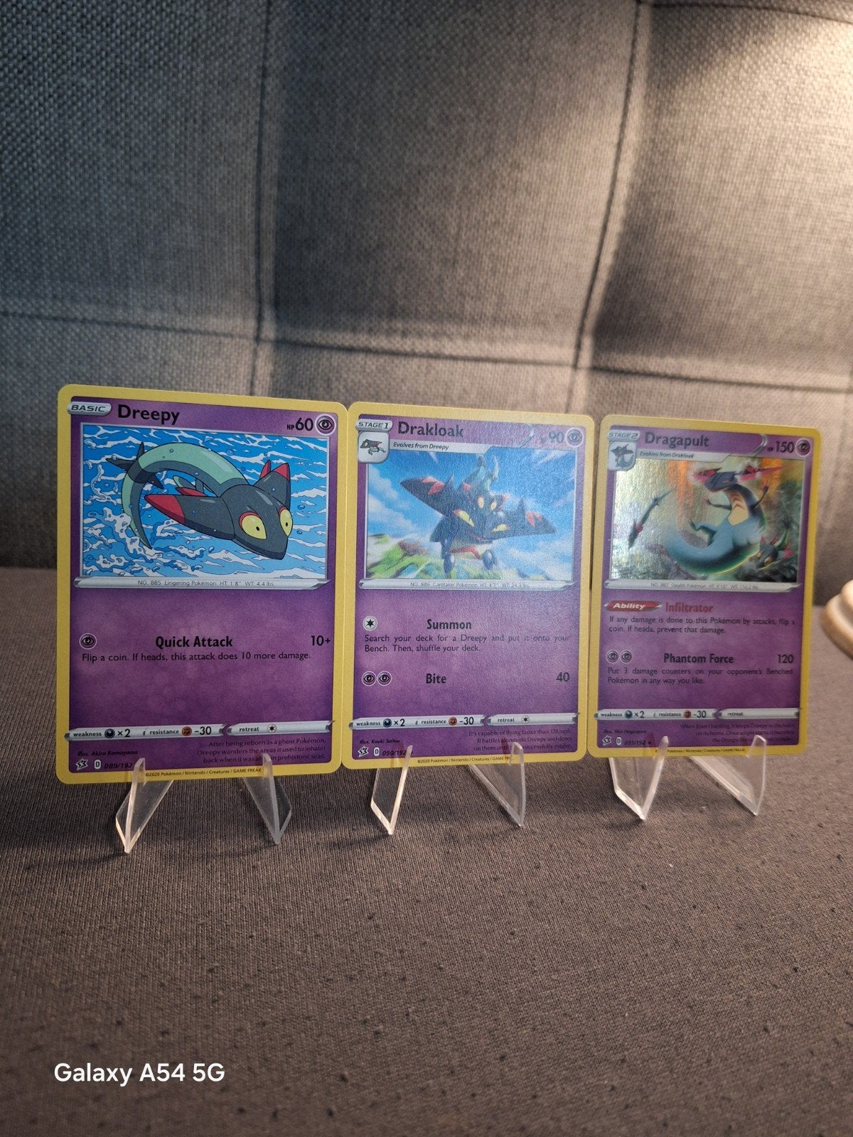 Pokémon Kaarten: Dreepy, Drakloak, Dragapult Evolutie Set, Ophalen of Verzenden, Zo goed als nieuw, Meerdere kaarten, Foil