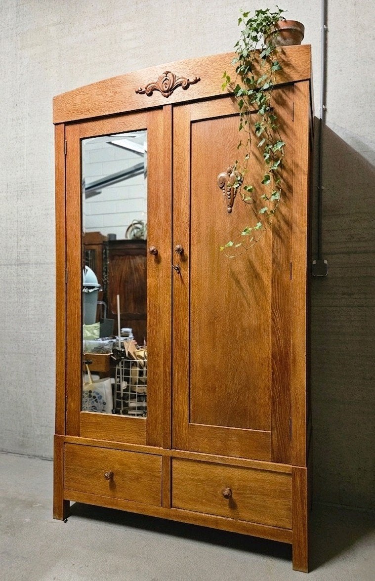 🏷 OPRUIMING Antieke eiken Art Deco meidenkast vintage kast, Ophalen of Verzenden