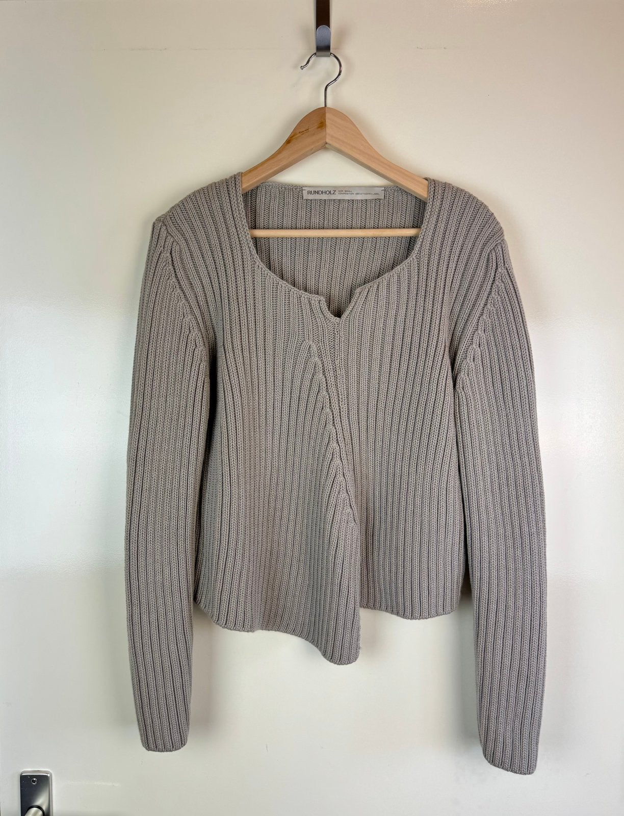 RUNDHOZ 100% merino sweater jumper pullover ribbed grey S, Ophalen of Verzenden, Zo goed als nieuw, Maat 36 (S), Grijs