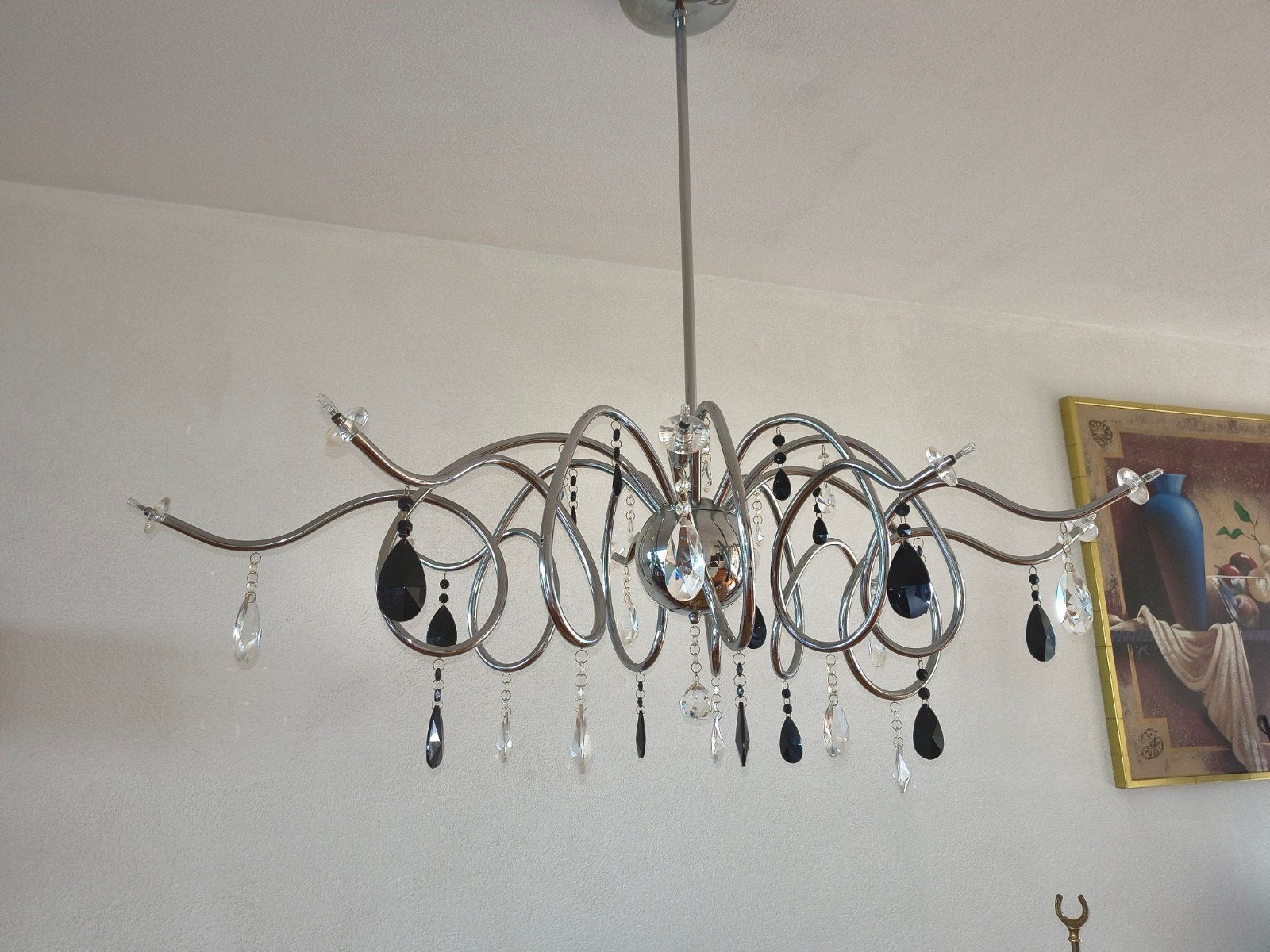 RVS kroonluchter plafondlamp, Huis en Inrichting, Ophalen, Zo goed als nieuw, Glas, Klassiek modern