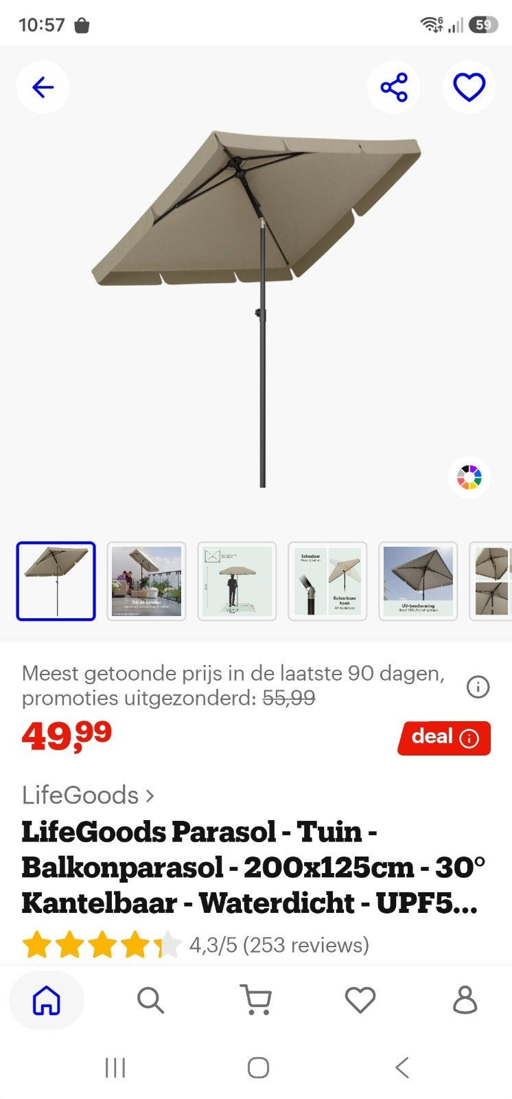 Parasol - Tuin- Balkonparasol - Kantelbaar - Waterd, Ophalen