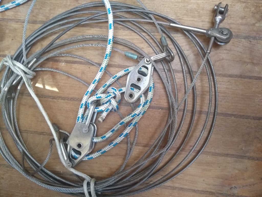 Bakstag 4 mm met spruitloper en span takel, Ophalen of Verzenden, Gebruikt, Lijn of Blok