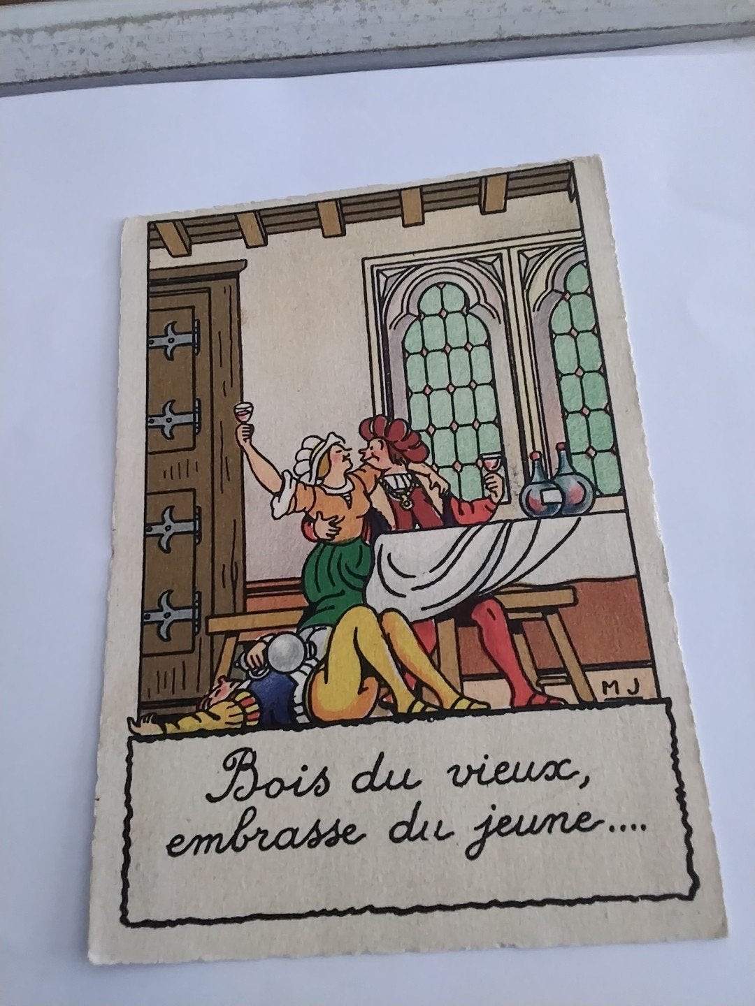 Franse ansichtkaart: 'Bois du vieux, embrasse du jeune' 1954, Verzamelen, Ophalen of Verzenden, Voor 1920, Gelopen, Frankrijk