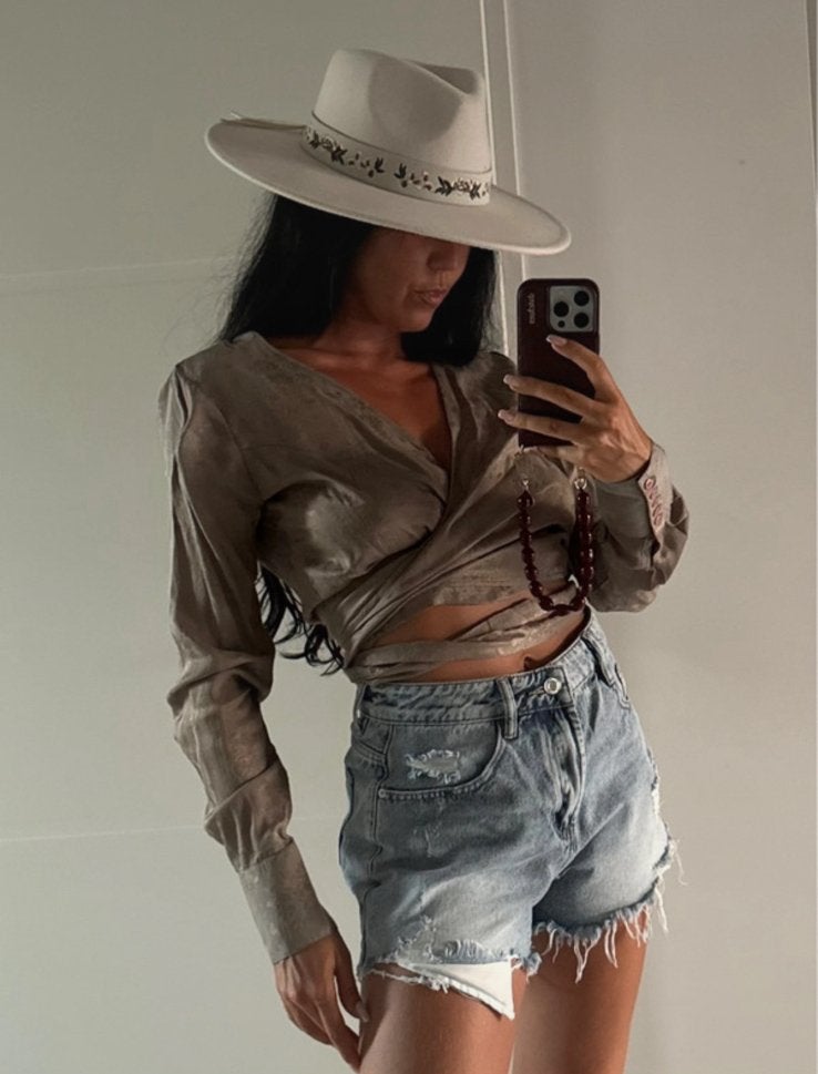 Boho Fedora Hoed met Geborduurde Details, Ophalen of Verzenden, Zo goed als nieuw, One size fits all, Hoed