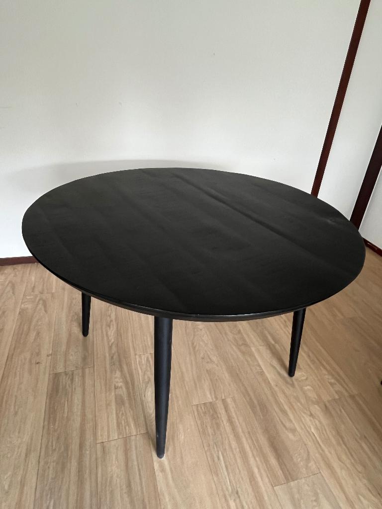 Eetkamertafel Lexy, rond, mangohout, zwart, Ophalen, 100 tot 150 cm, 75 cm of meer, Rond