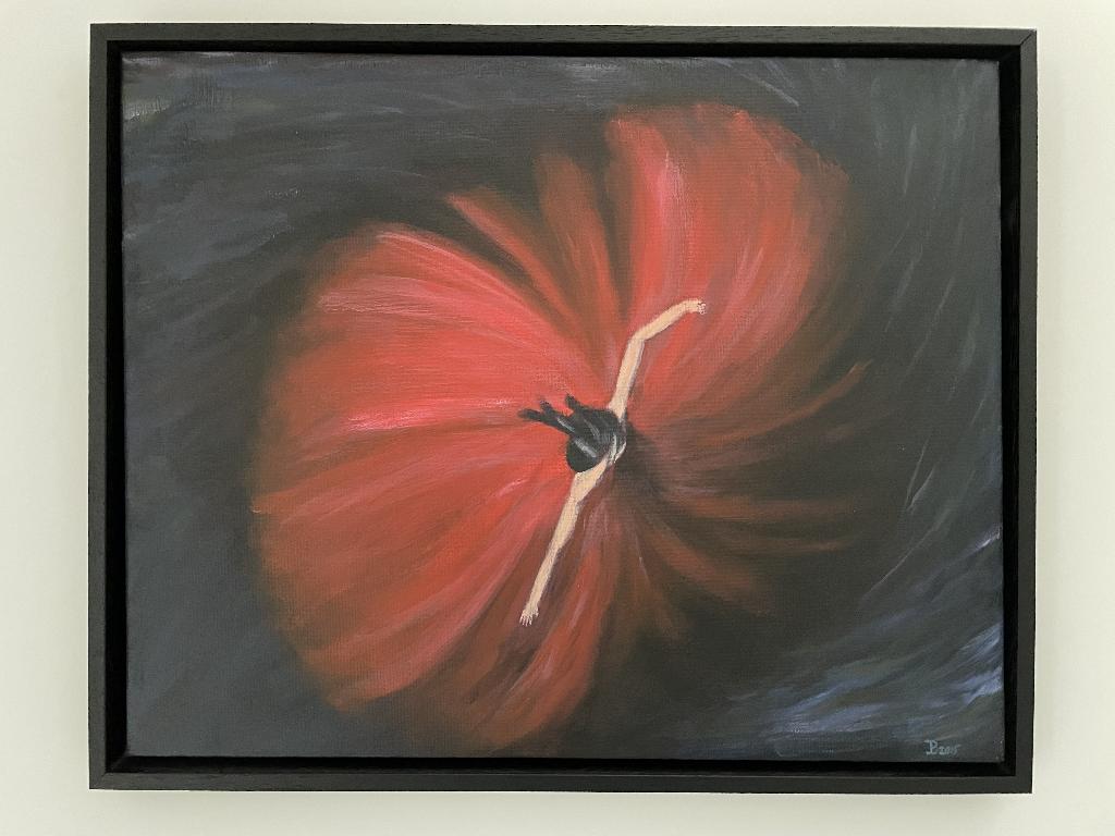Handgeschilderd Acryl Schilderij Danseres met rode jurk, Ophalen of Verzenden