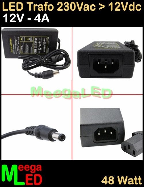 LED Trafo Voeding Adapter Driver - 230V > 12V - 4A = 48W - S, Overige merken, Kunststof, Zwart, Nieuw