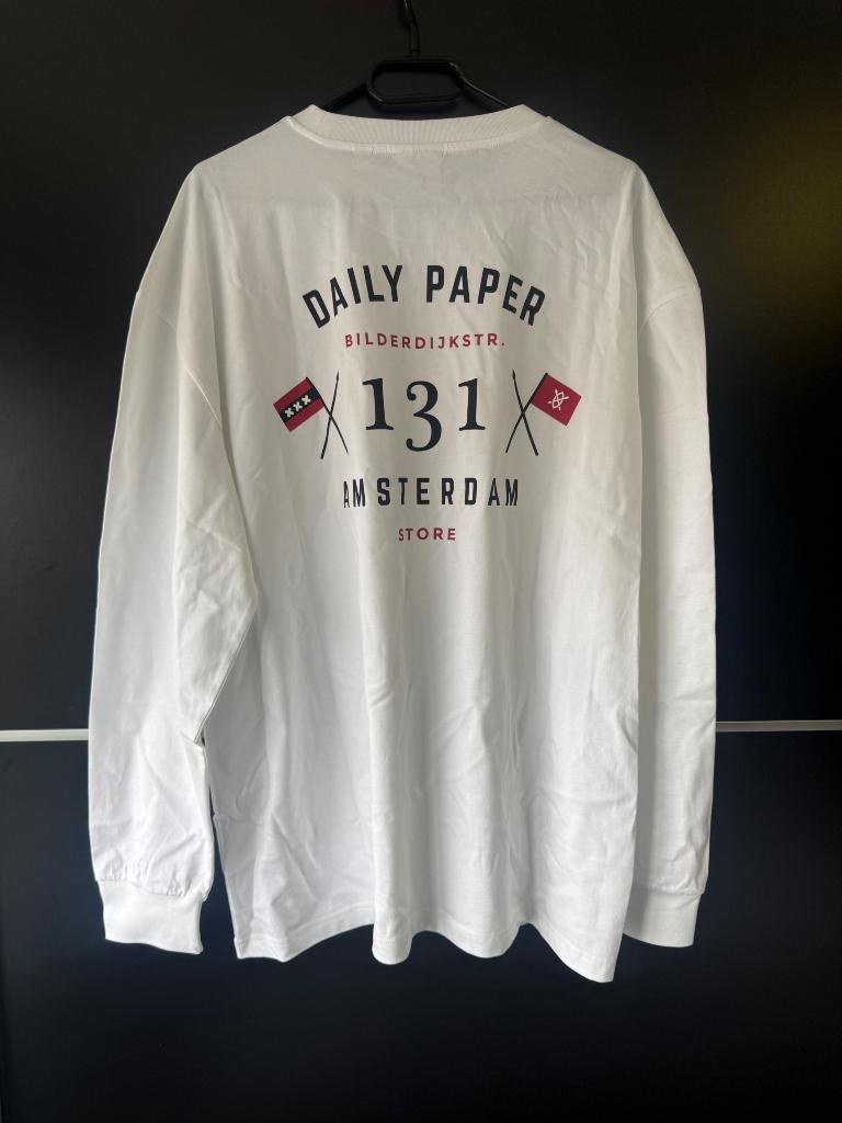 Daily paper Ams Store longsleeve met logo- en backprint, Wit, Ophalen of Verzenden, Daily Paper, Maat 56/58 (XL)