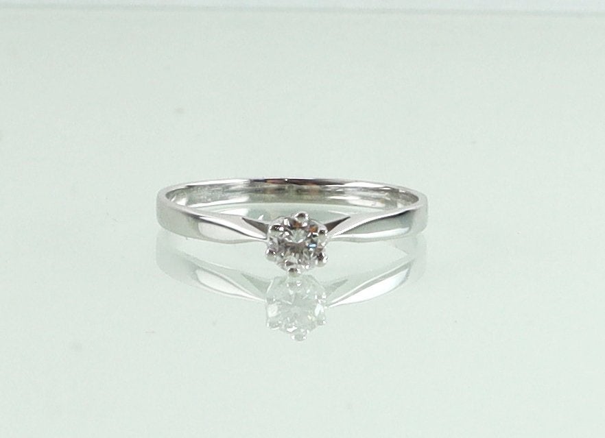 Vintage witgouden solitair ring briljant diamant, Ophalen of Verzenden, Goud, Ring, Met edelsteen
