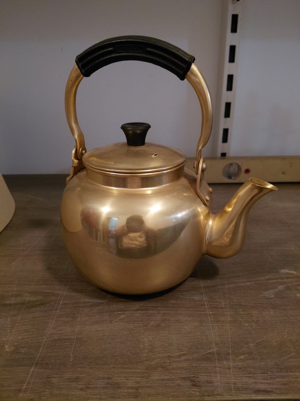 Vintage koperen theepot / fluitketel, Theepot/fluitketel, Gebruikt, Goud, Ophalen of Verzenden
