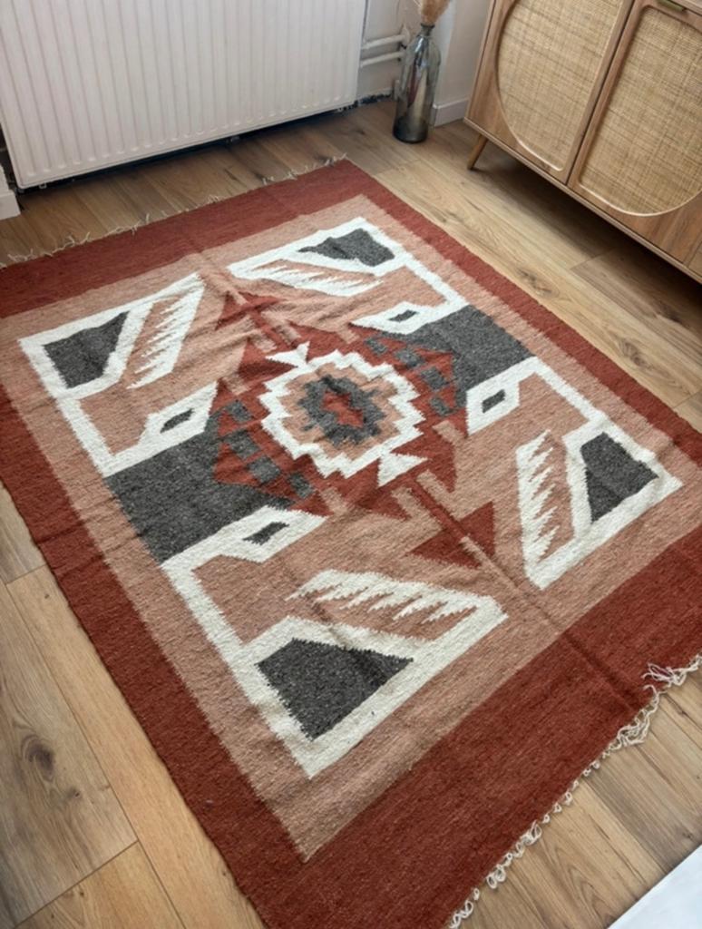 Handgemaakt wollen vloerkleed uit Guatamala 200x150cm, Wit, Ophalen of Verzenden, Rechthoekig, Nieuw