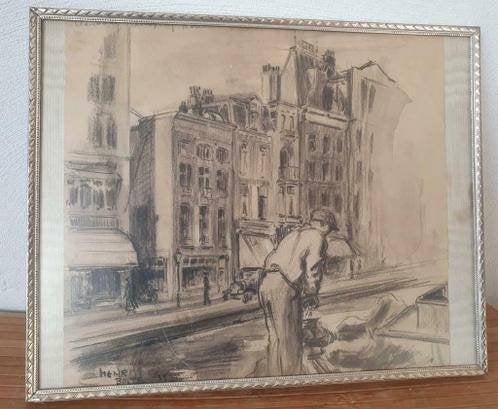 Potloodtekening Amsterdam Henri Bolte demping Rokin 1933, Antiek en Kunst, Ophalen