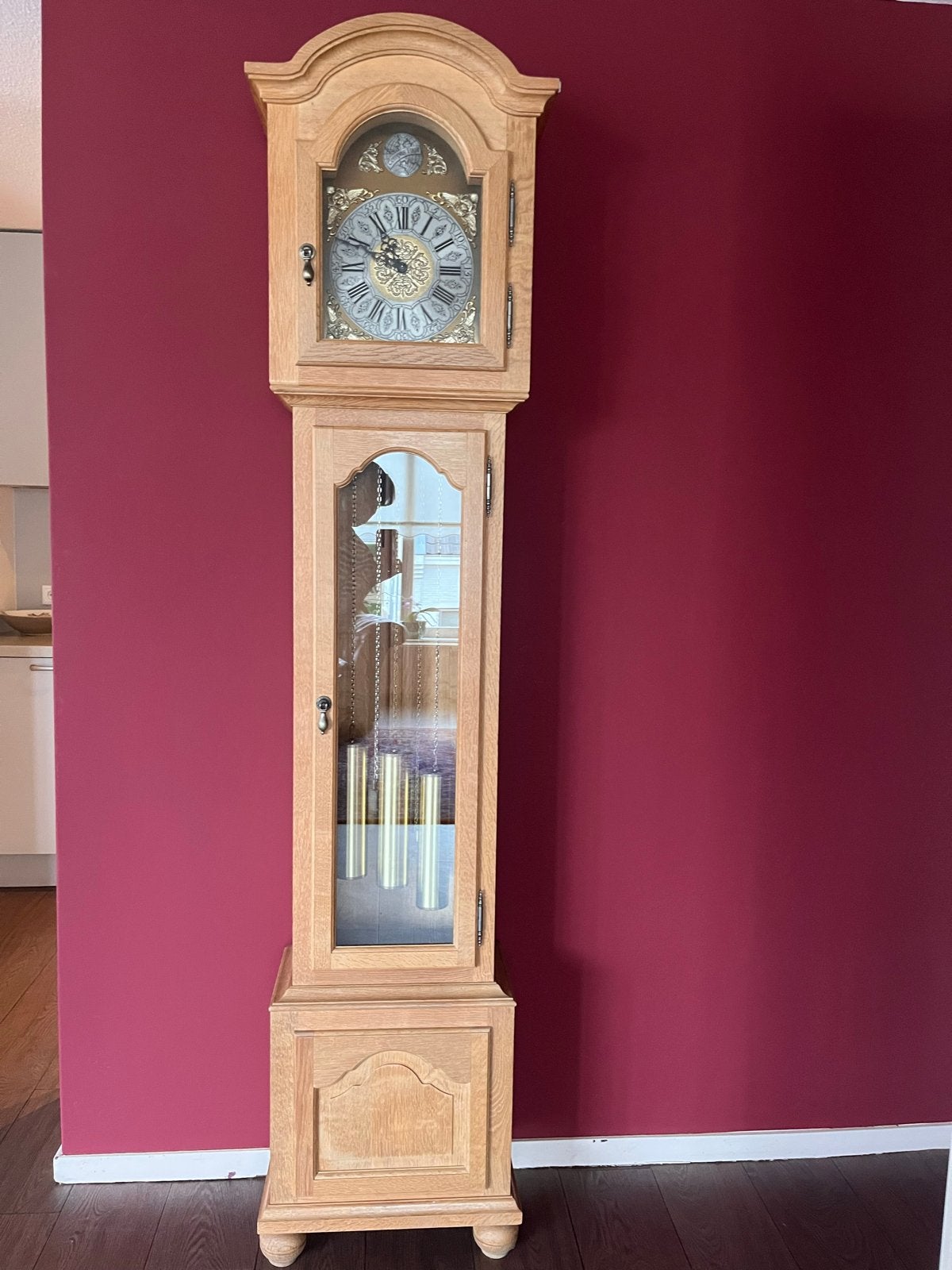 Elegante Eiken Staande Klok - Tempus fugit, Ophalen