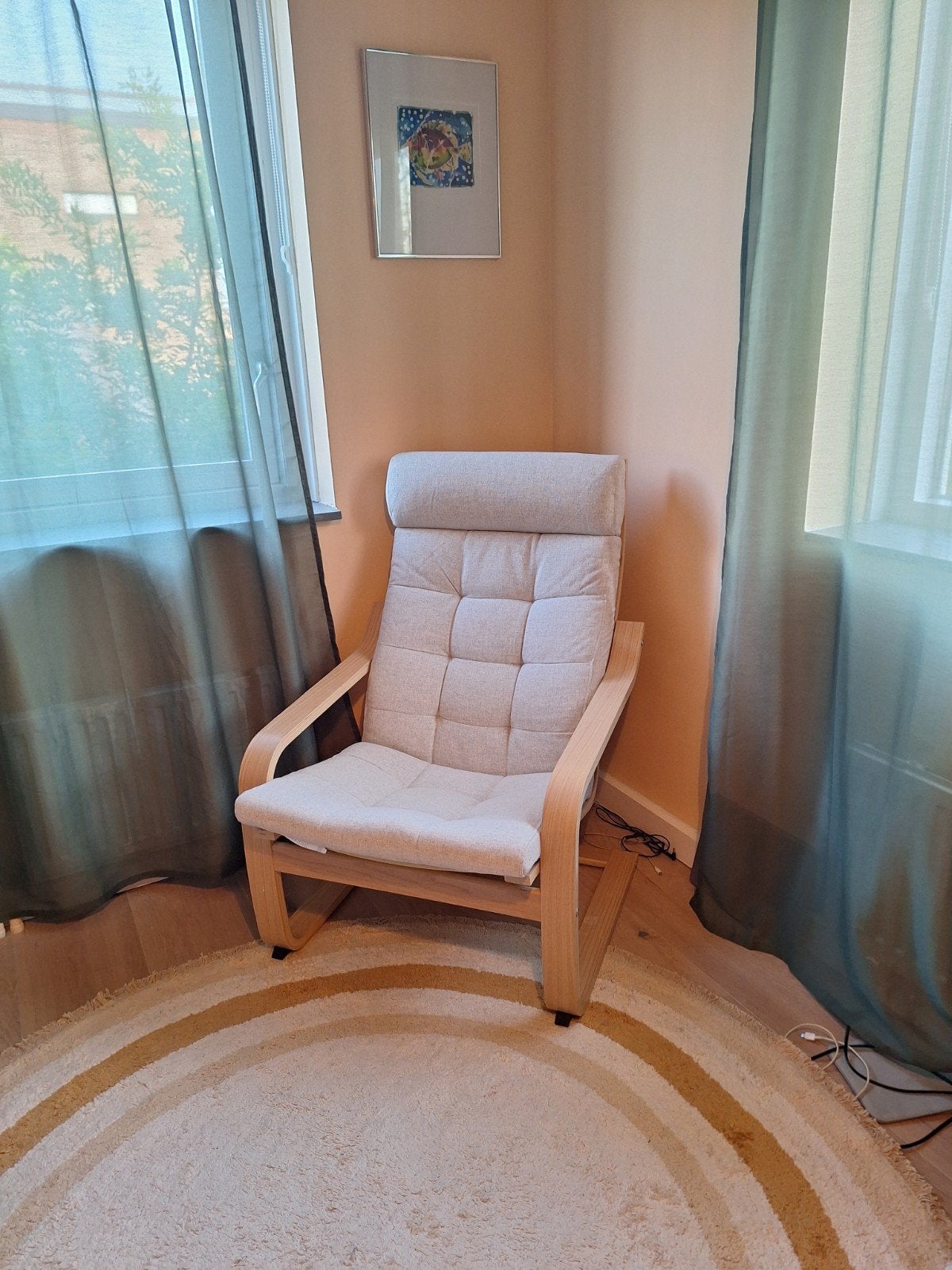 IKEA POÄNG Fauteuil beige, Ophalen, Modern, Scandinavisch, 75 tot 100 cm, Zo goed als nieuw
