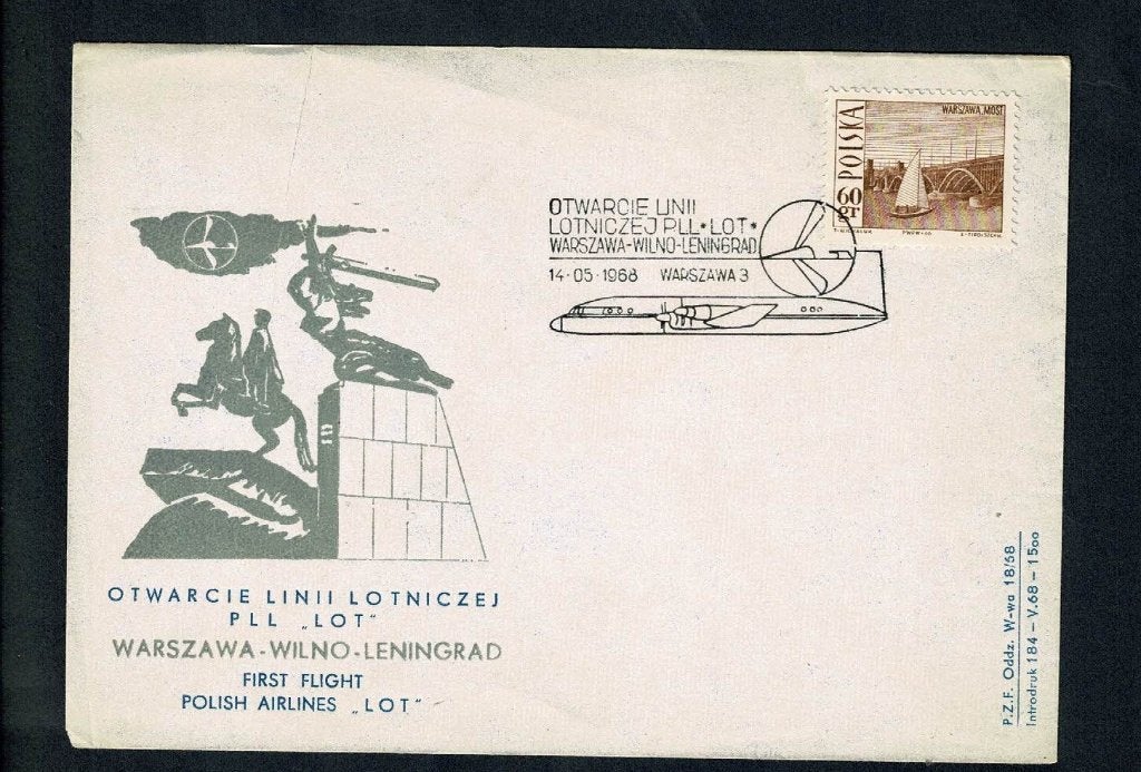 Polen : 1e vlucht LOT Warszawa-Leningrad - 14.05.1968, Verzenden, Gebruikt, Kaart, Foto of Prent