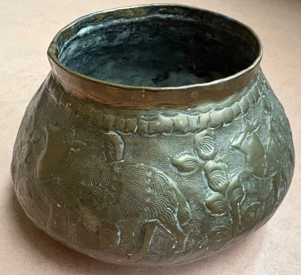 Fraai oud koperen potje, Perzië?, Handgemaakt, Ophalen of Verzenden, Metaal, 7 cm