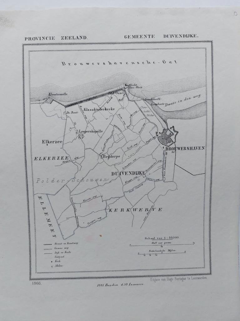 17 / Duivendijke Brouwershaven Brijdorpe van J. Kuyper 1866, Ophalen of Verzenden