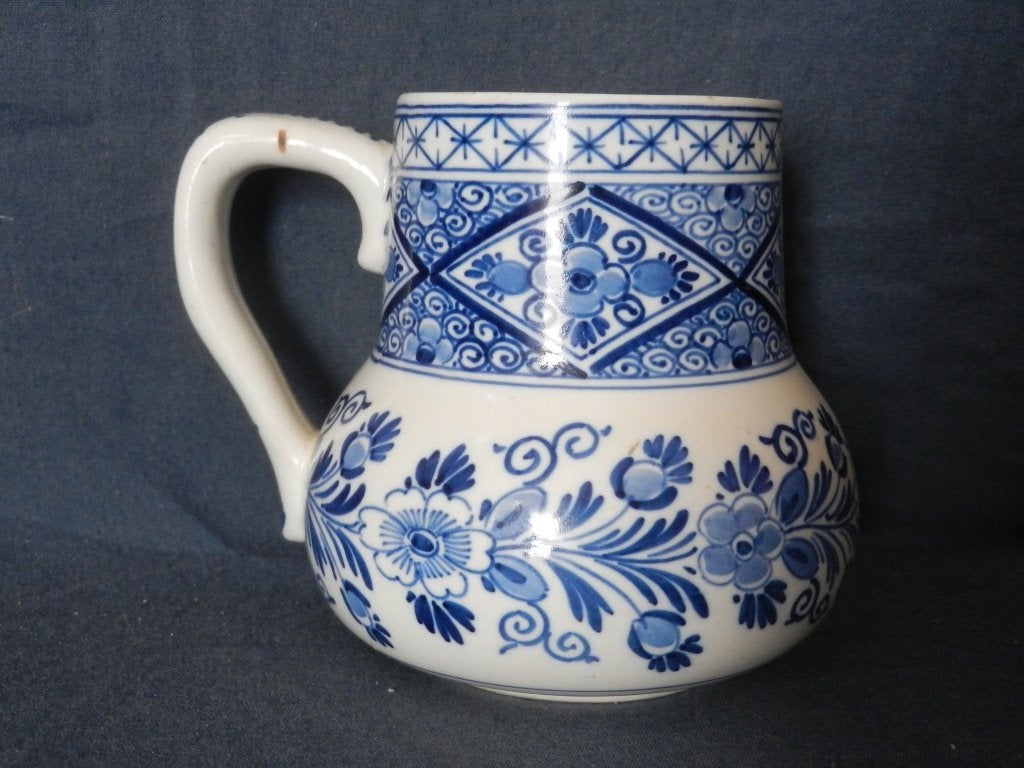 Blauwwitte bierpul Porceleyne Fles ca 1890-1900 h. 10,5 cm., Ophalen of Verzenden