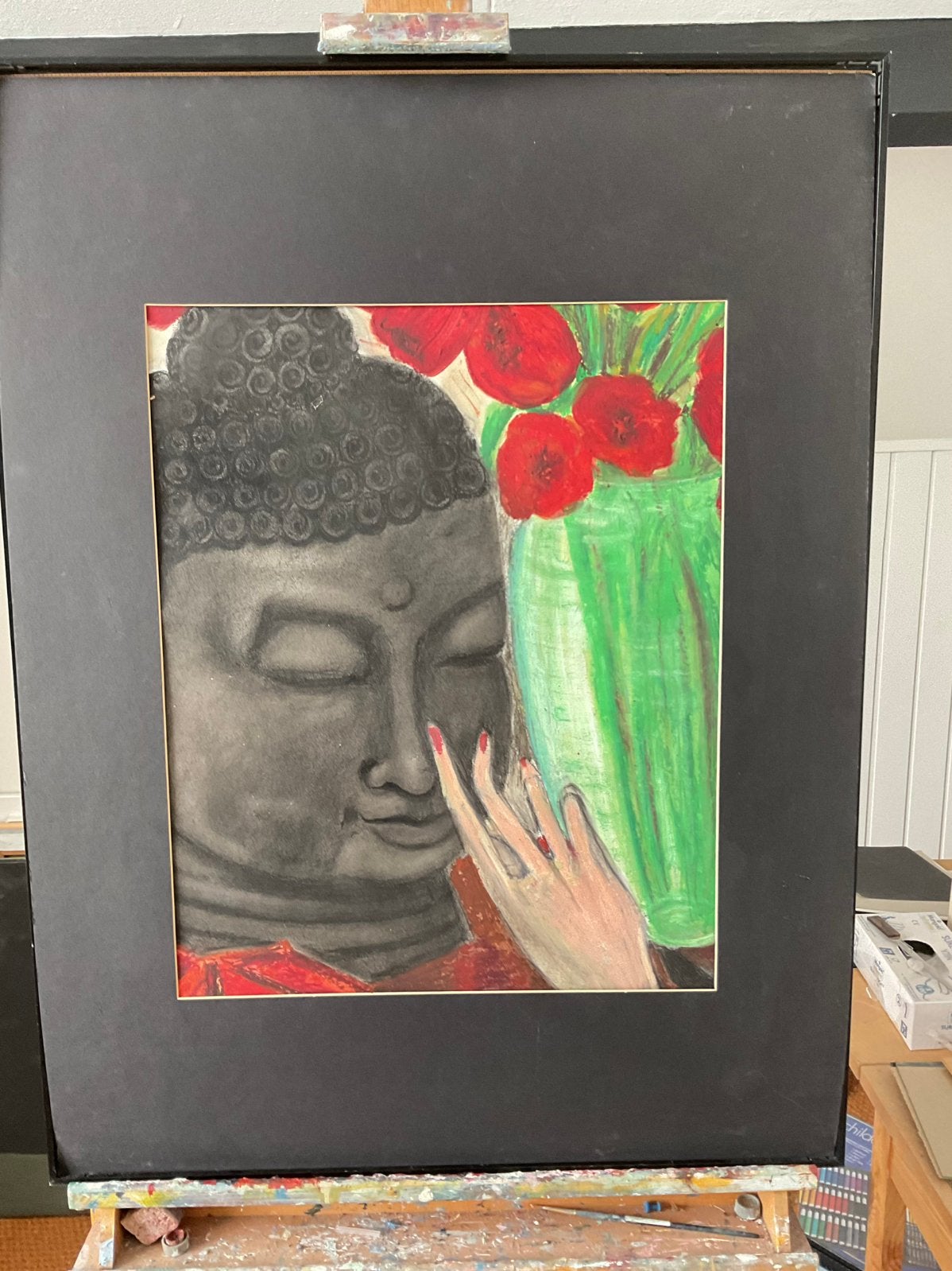 Originele waskrijt schildering, Antiek en Kunst, Kunst | Litho's en Zeefdrukken, Ophalen of Verzenden