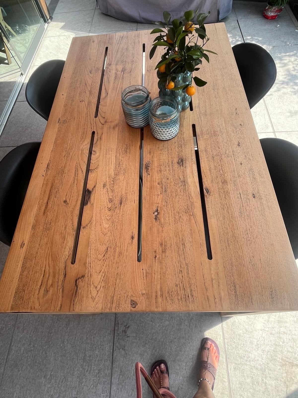 Teak tafel 140x85x80, Ophalen, Rechthoekig, Teakhout