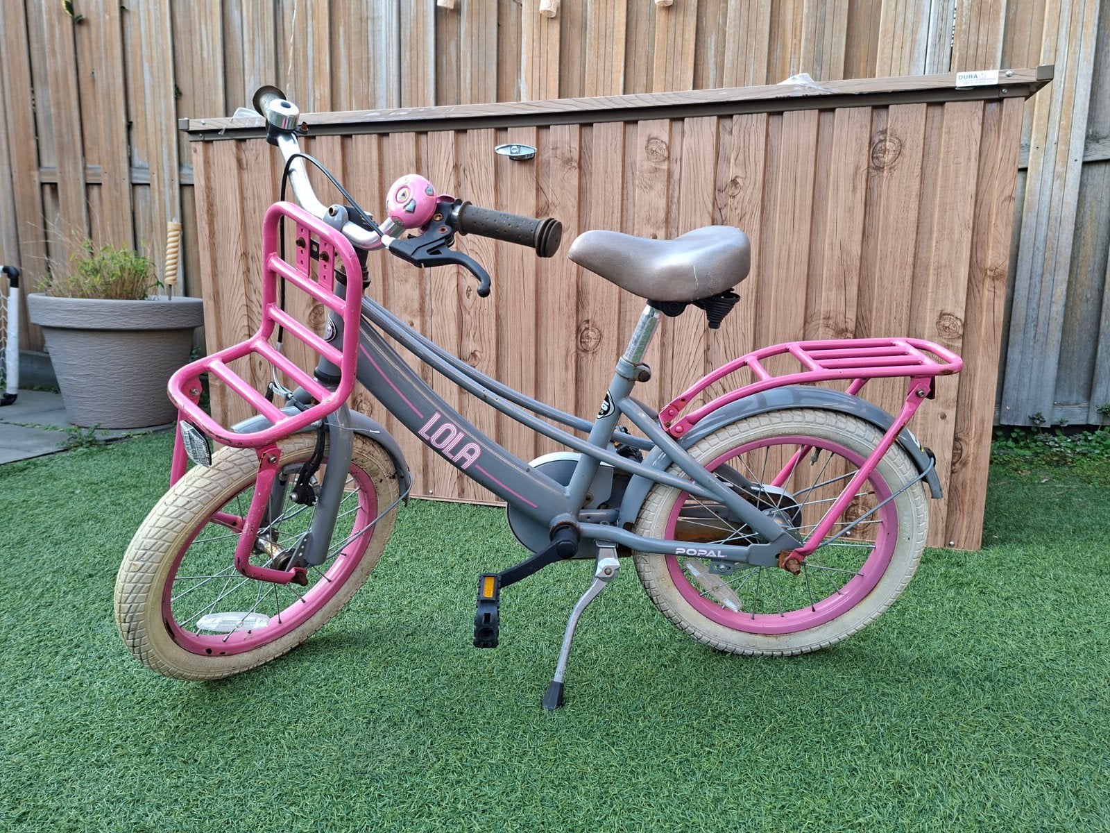 Popal Lola Kinderfiets 16 inch - Grijs/Roze, Ophalen