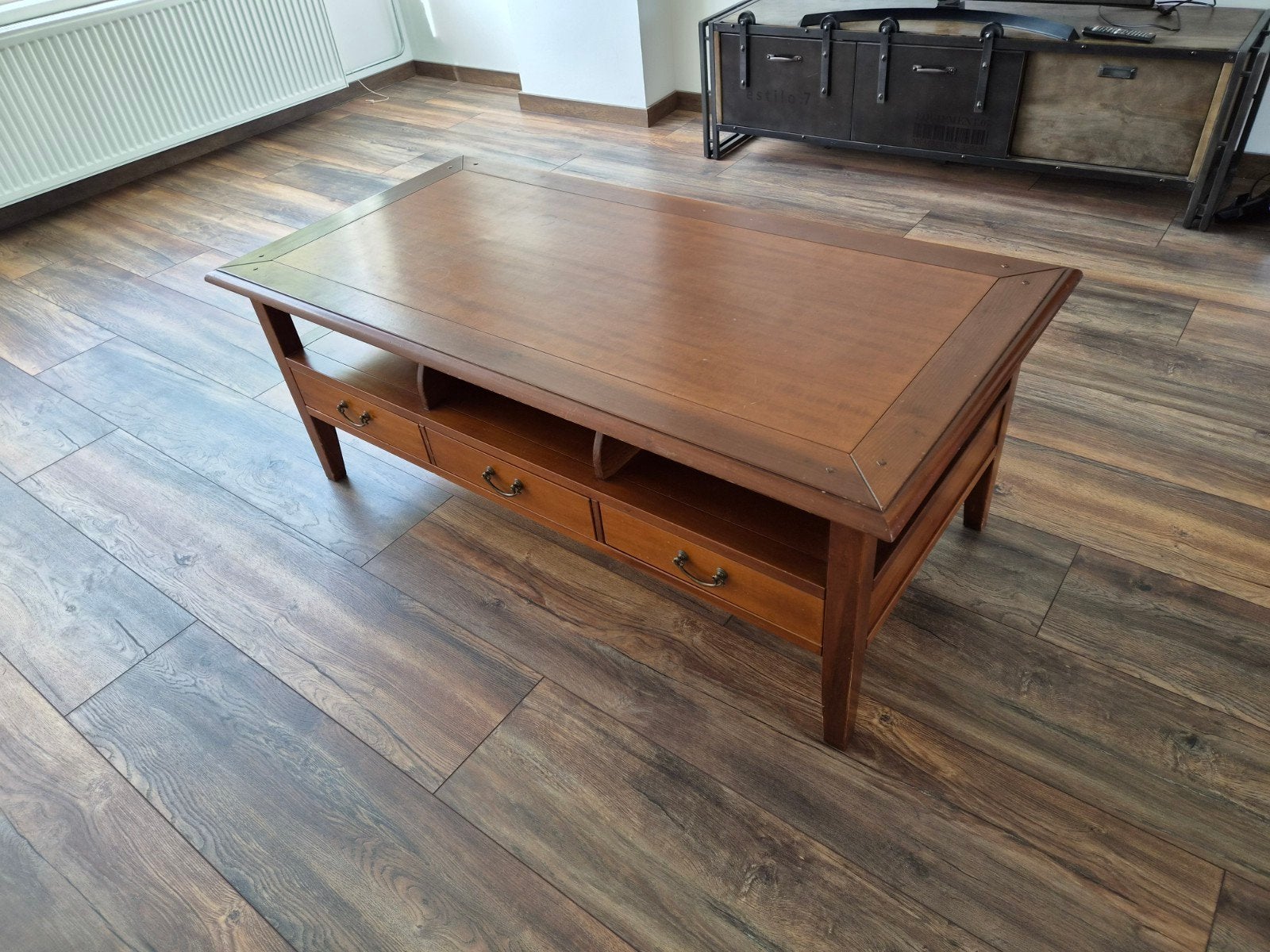 Salontafel met lades en opbergvakken, massief kersenhout, Ophalen, Gebruikt, 50 tot 100 cm, 100 tot 150 cm