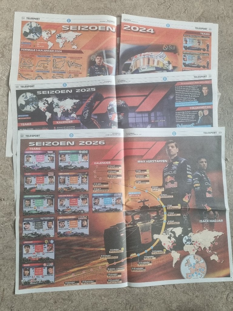Formule 1-kalender 2024, 2025 en 2026 met alle teams, Ophalen of Verzenden, 1980 tot heden, Krant