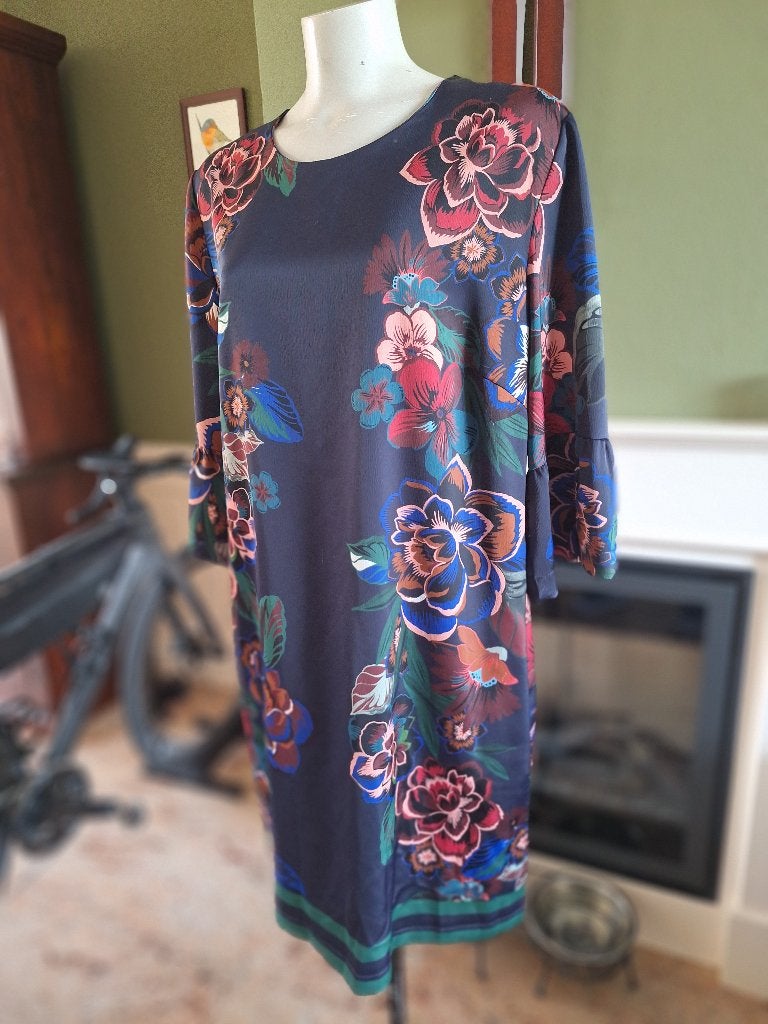 Caroline Biss donkerblauw bordeaux bloemen jurk 44 zakken, Kleding | Dames, Jurken, Maat 38/40 (M), Knielengte, Gedragen, Caroline Biss