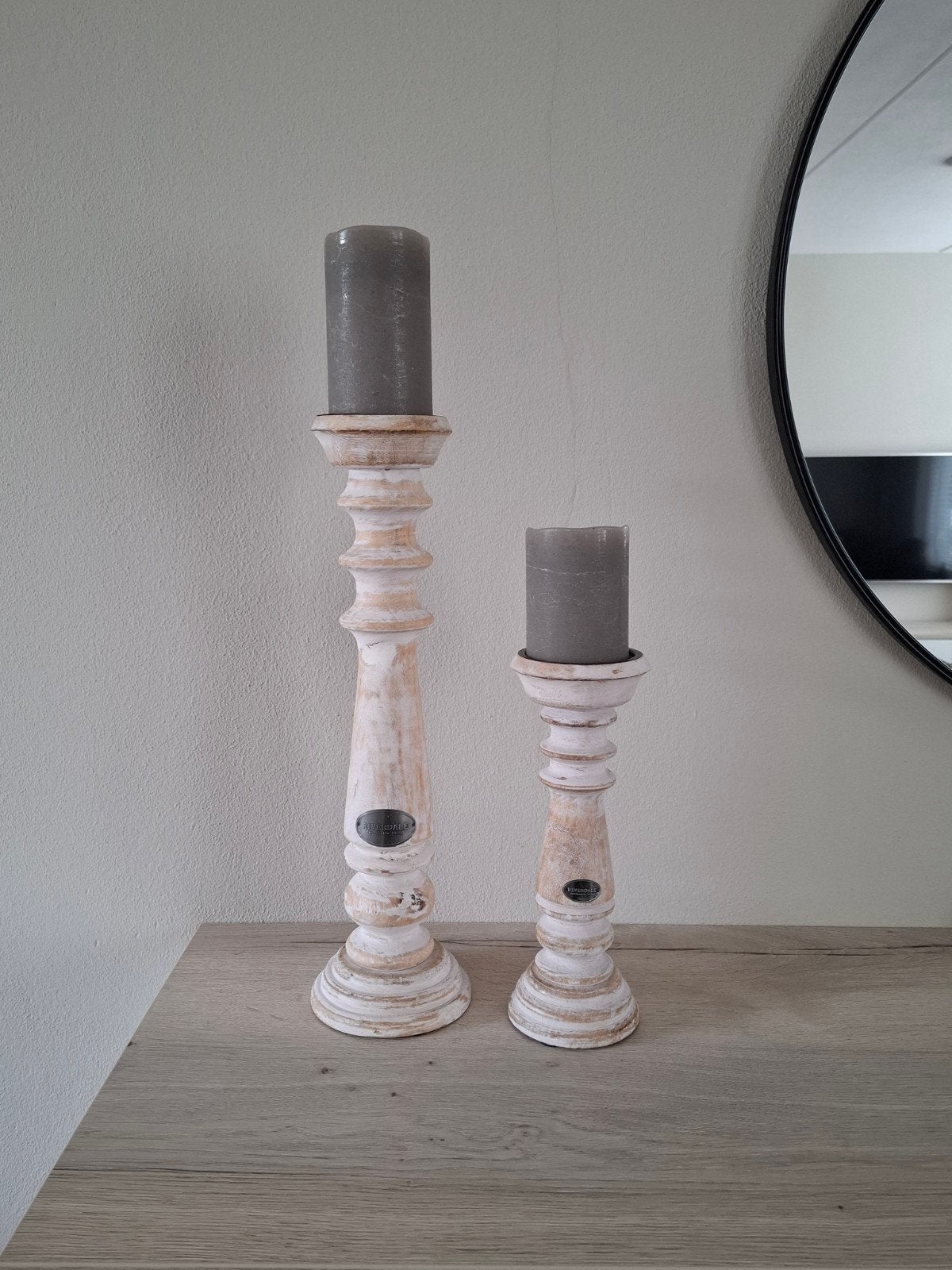 Riverdale Kandelaars Set - Wit Hout, Ophalen, 25 tot 50 cm, Wit, Zo goed als nieuw