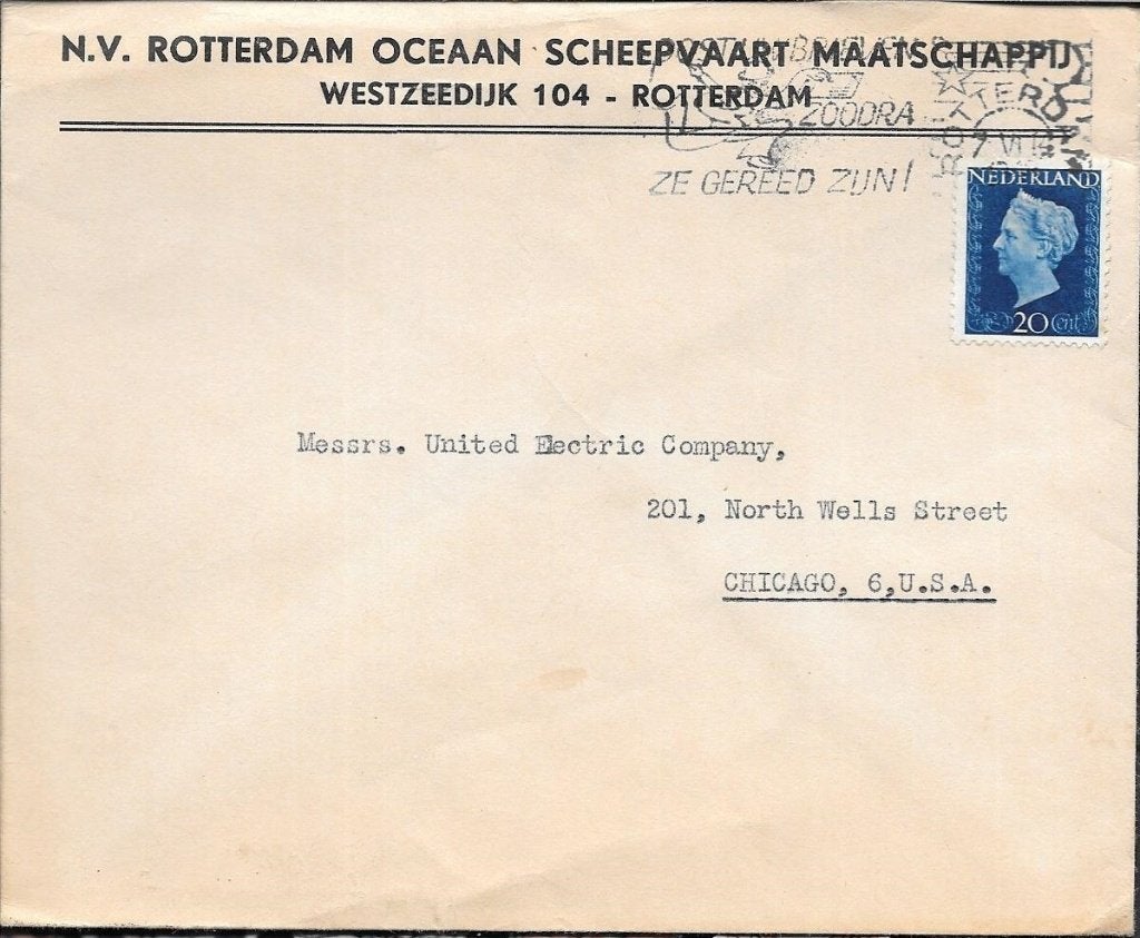 Brief NV Rotterd. Oceaan Scheepvaart Mij naar USA  nvph 481, Ophalen of Verzenden, Envelop