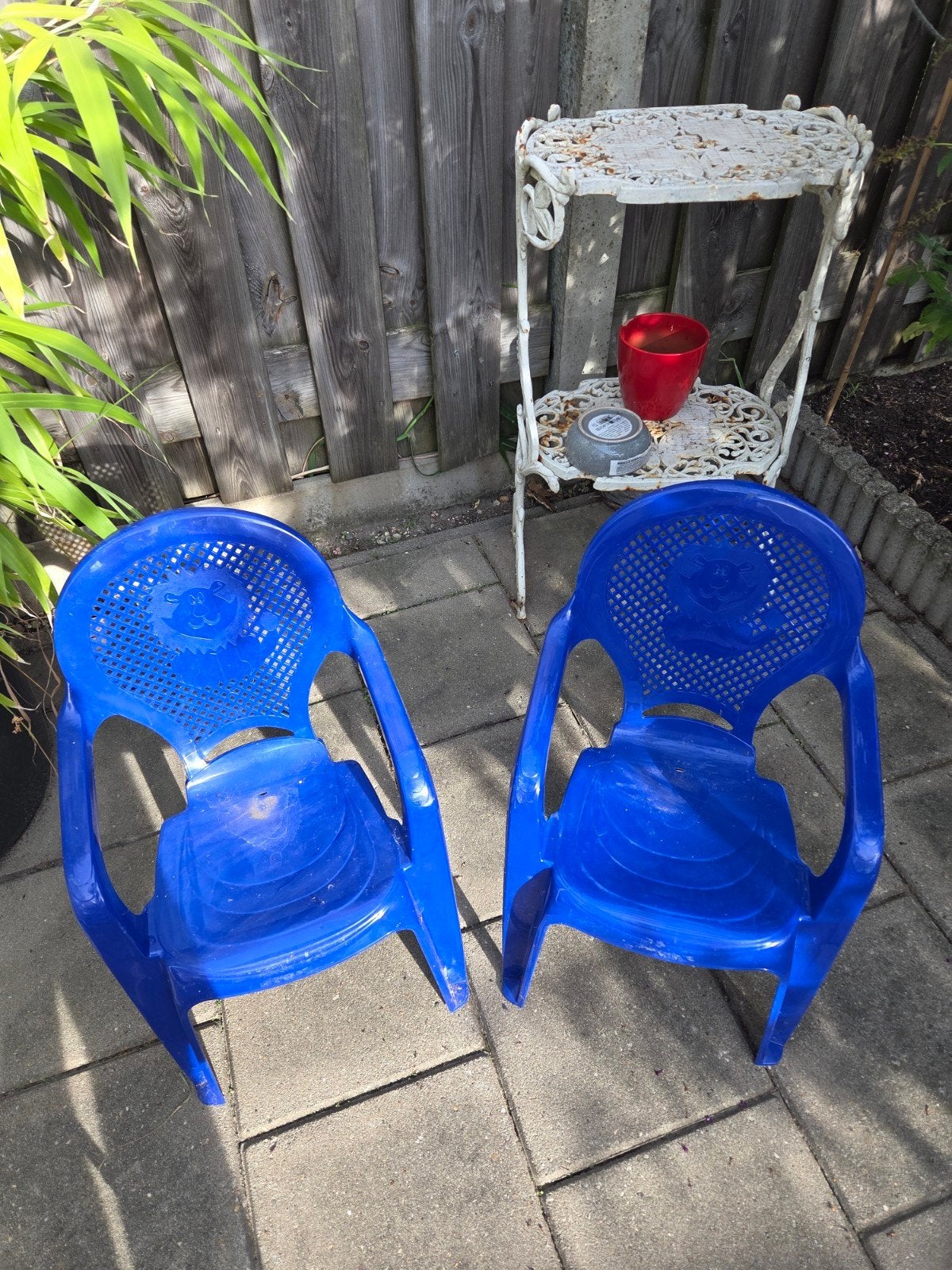 Blauwe kinder tuinstoeltjes (2 stuks), Ophalen, Gebruikt, Kunststof