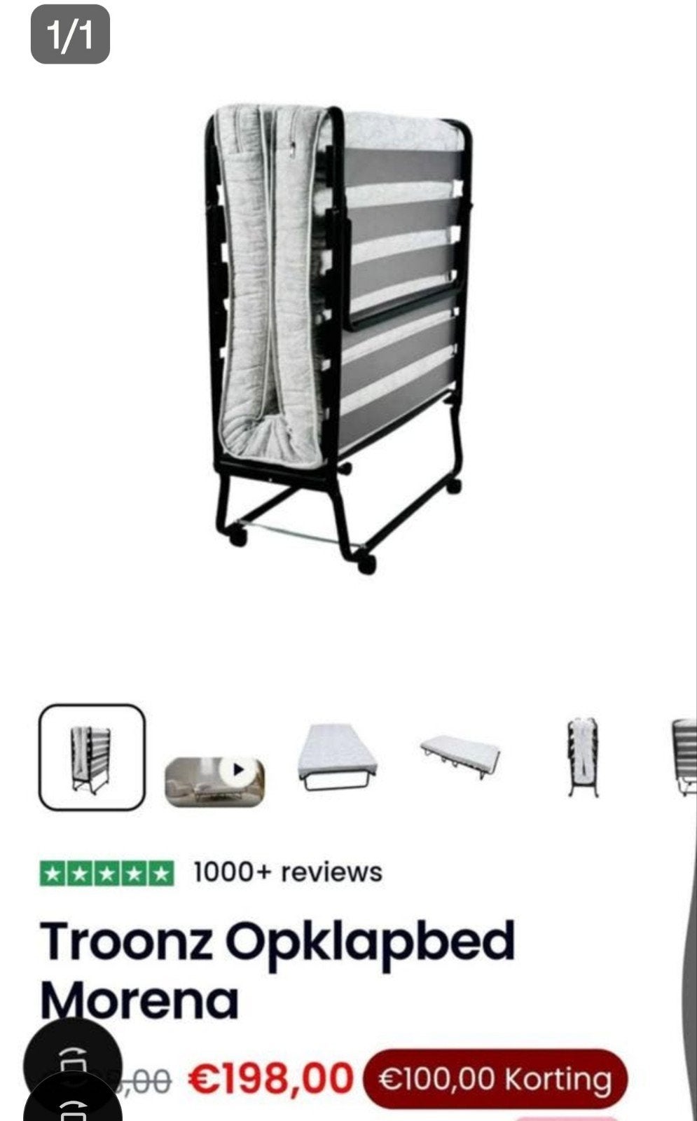 Troonz Opklapbed Morena - Comfortabel en Ruimtebesparend, Gebruikt, Eenpersoons, Ophalen of Verzenden, 200 cm