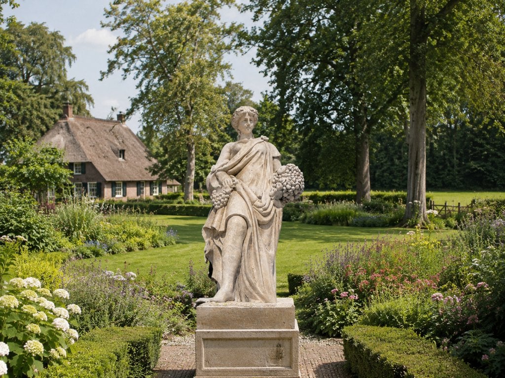 Monumentaal marmeren tuinbeeld ‘De Herfst’ – 195 cm – 500 k, Ophalen, Zo goed als nieuw, Steen, Mensenbeeld