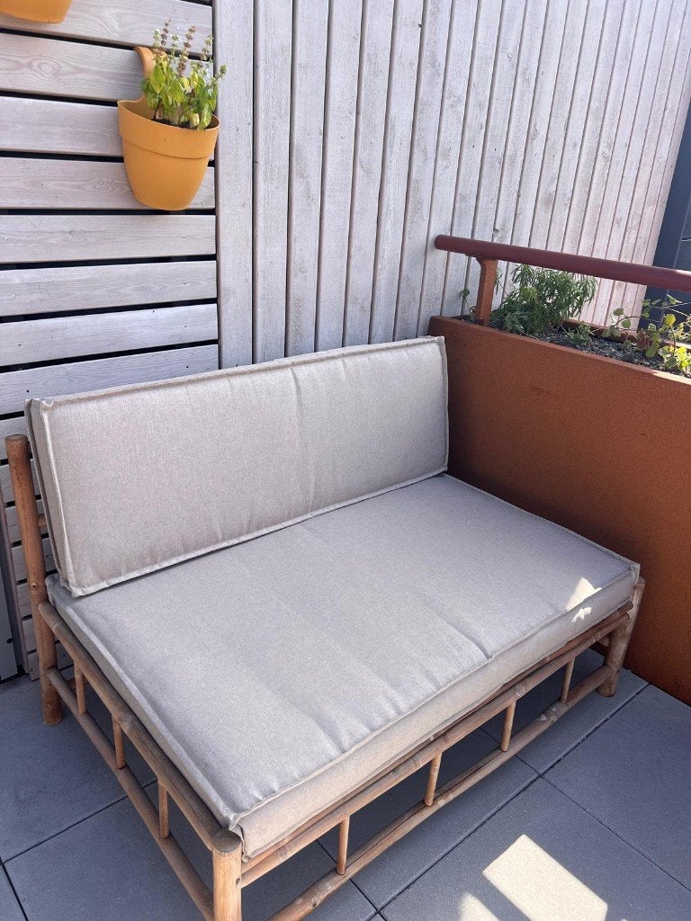 Exotan loungebank / palletbank bamboe incl. kussens, Tuin en Terras, Tuinbanken, Ophalen, Gebruikt, Hout